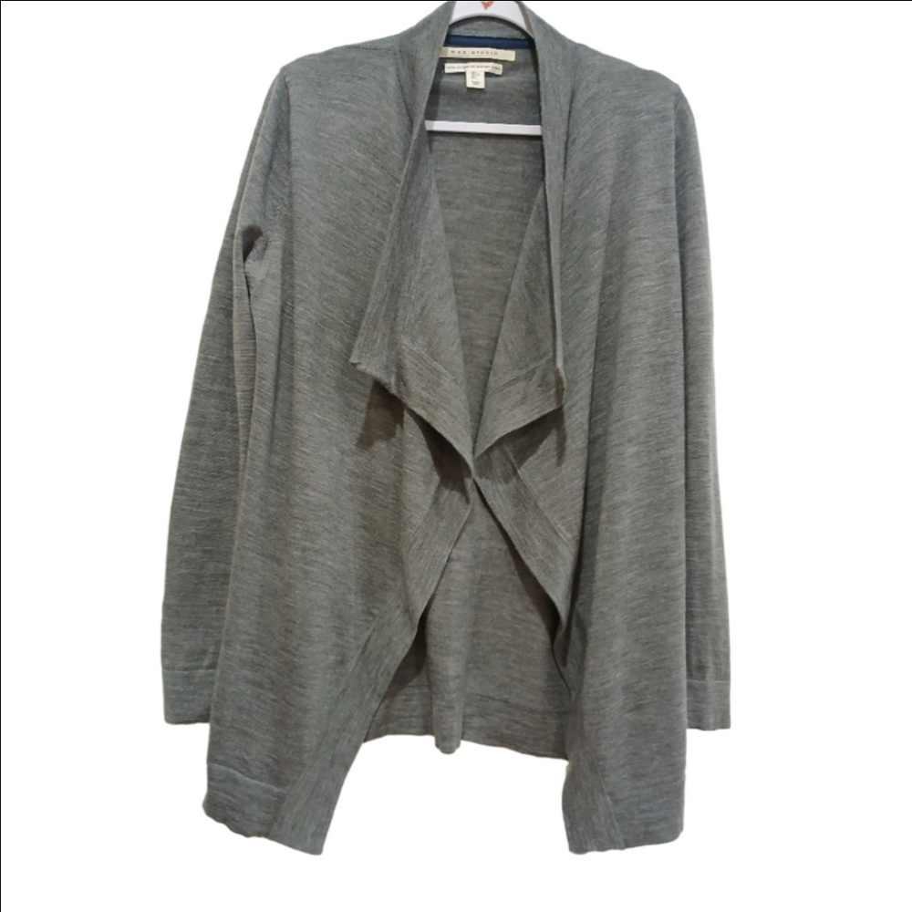 MAX STUDIO extra fine 100% Merino wool open front long slv cardigan sweater Sz L